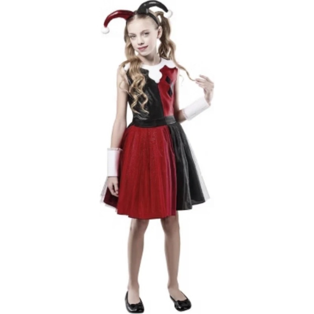 DC Comics Harley Quinn Child Costume Dress Headband Cuffs Small 5-7 Years